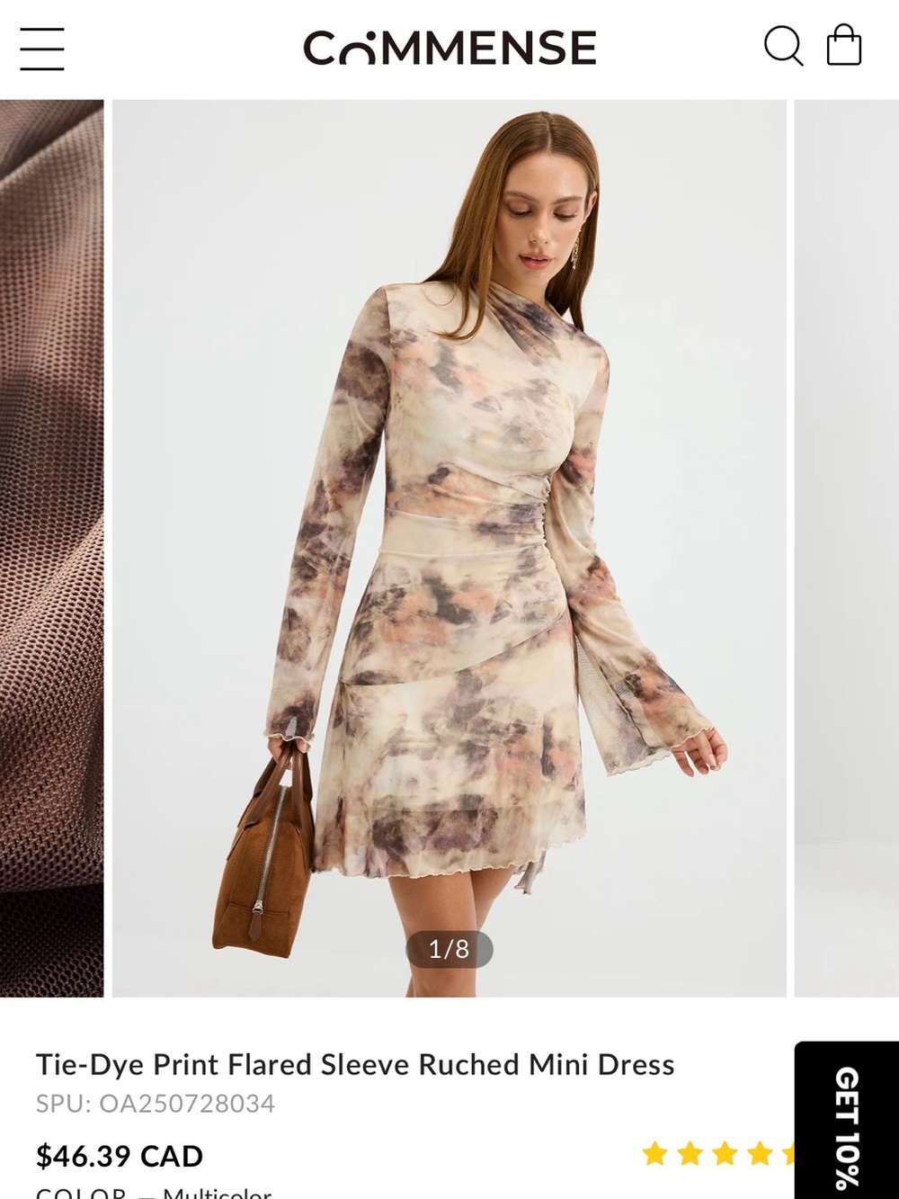 Commense Multicolor Tie-Dye Ruched Flared Sleeve Mini Dress
